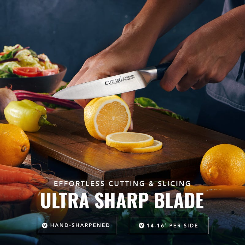 Cutluxe Kitchen Utility Knife, 5.5" Paring Kitchen Knife â€“ Razor Sharp Blade, High Carbon German Steel, Full Tang Ergonomic Handle Design â€“ Artisan Series - Image 3